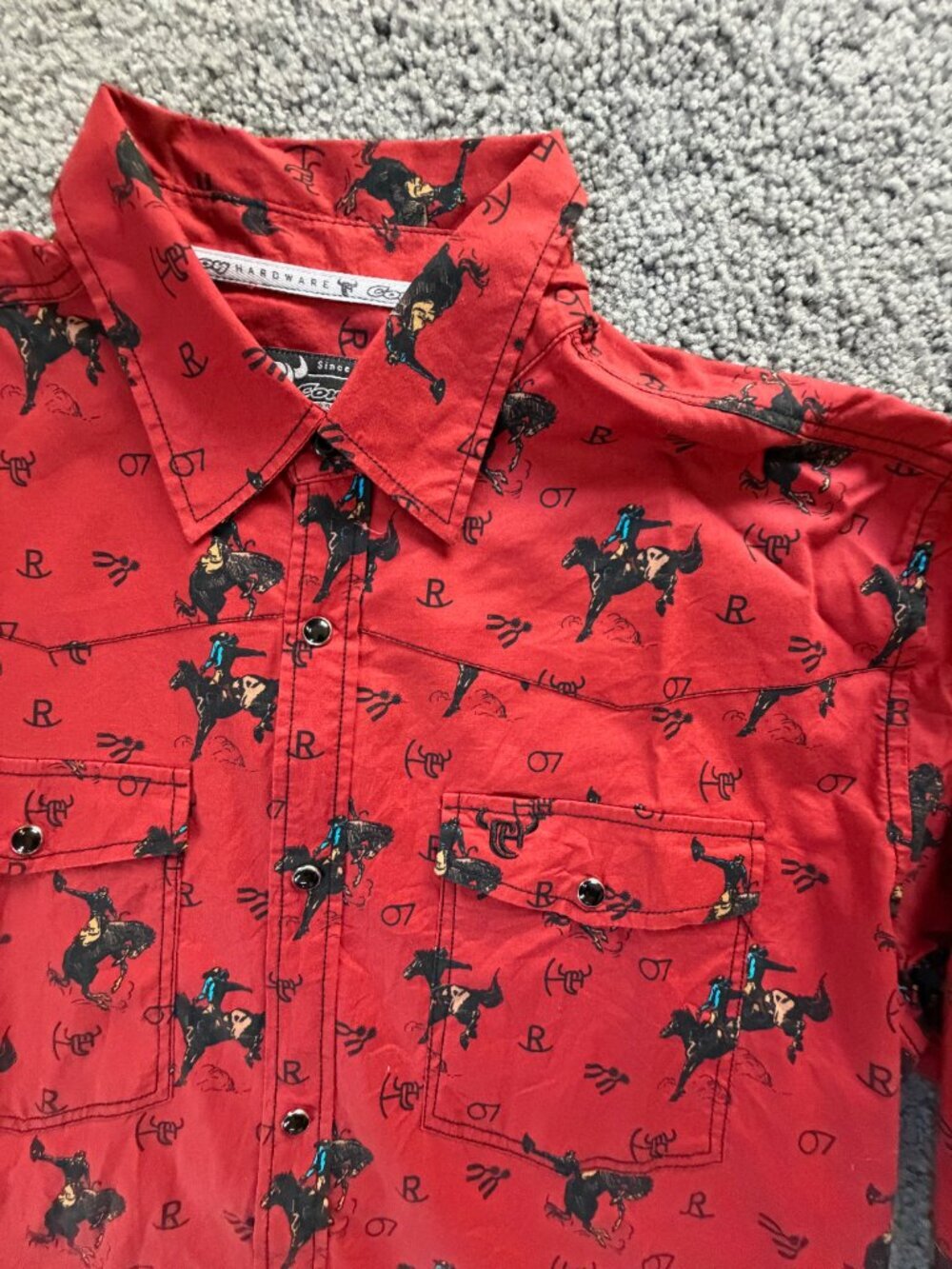Cowboy Hardware Mens Vintage Bronc Red Stretch Western Pearl Snap Shirt Large - Picture 3 of 13
